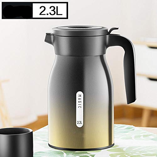 ASDFGH Termo de Aislamiento al vacío hervidor de Agua de Acero Inoxidable 304 Termo de Gran Capacidad 2l-2.3L Aislamiento Negro Las 24 Horas