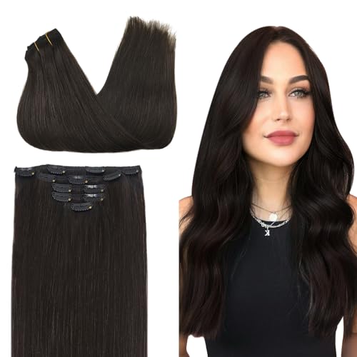 Image of DOORES Human Hair Extensions Clip in, 5pcs 85g Dark Brown 22 Inch Clip in Hair Extensions Natural Remy Hair Extensions