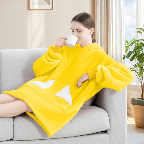 Touchat Wearable Blanket Hoodie, Oversized Sherpa Fleece Sweatshirt Blanket with Giant Hood Pocket and Sleeves for Adult, Warm & Cozy Blanket Gifts for Women (Butter Yellow)