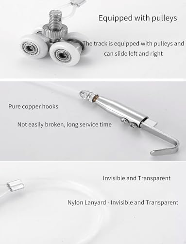 Invisible Sliding Picture Hanging Rail - Adjustable Nylon Rope Track for Canvas, Art & Wall Decor (200cm/78in, 2 Hooks, 150cm/59in) - Perfect for Home Decoration