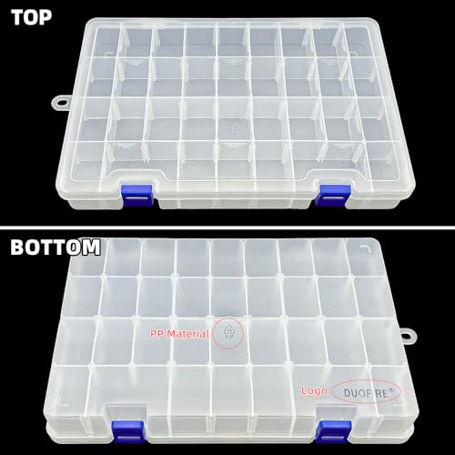 DUOFIRE Plastic Organizer Container Storage Box Adjustable Divider Removable Grid Compartment for Jewelry Beads Earring Container Tool Fishing Hook Small Accessories(34 Grids, White X 1)2