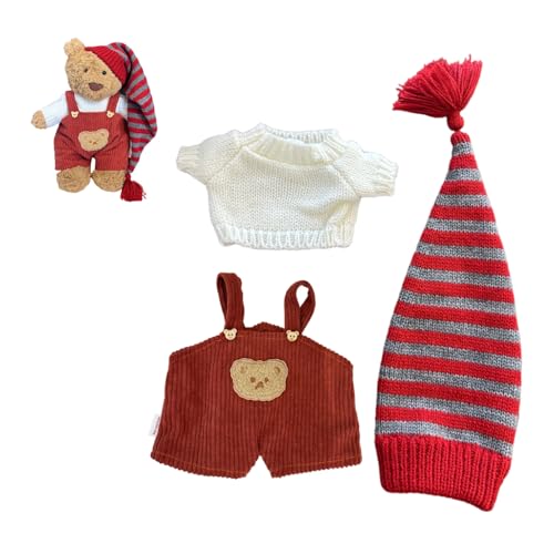 LICHADUOLE Bear Clothes Outfit,Clothes for Stuffed Animals and 30cm littlebear,Christmas Doll Clothes 9-12 inch Teddybear Clothes,Clothes only Without Doll.(3pc Includes 1 Jumpsuit,1 hat,1 Sweater)