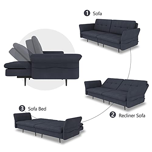 Honbay Folding Futon, Convertible Sleeper With Adjustable Back, Tufted Sofa Couch Bed For Small Space, Bluish Grey #TOP4