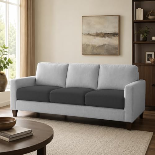 Image of Casaliving Gladino Modern Velvet Fabric Sofa, Tufted Design Upholstered 3 Seater Sofa Set for Living Room, Premium Velvet Fabric Sofa (Black Grey)