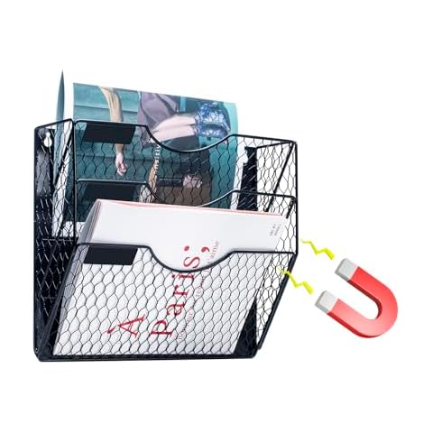 Glolaurge 3-Tier Magnetic File Holder for File Cabinets, Refrigerator, Whiteboard, Magnetic Paper Holder, Magnetic Mail Holder, Black Magnetic Folder Holder Cover