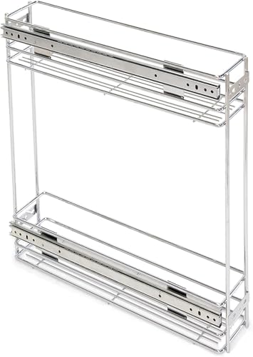 inferramenta Portabottiglie Estraibili da Cucina – 4 Modelli con Basi da 15, 30 e 45 cm – Acciaio Cromato, Fissaggio Dx/Sx (Cestello Portabottiglie Cromato Base 15 CM)