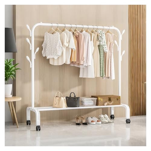 Perchero Burro De Metal, Burro De Ropa Con Ruedas, Colgador De Ropa Con Ruedas, Barra Colgante De Ancho Con Estante, Para Zapatos, Bolso, Accesorios, Prenda(White,130x160x45cm)