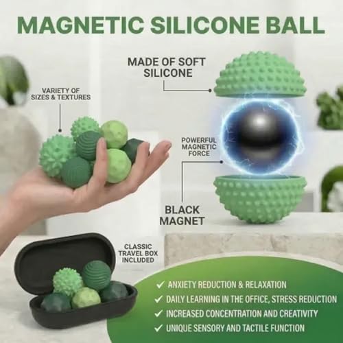 CNMTCCO 8 Stück Magnetische Fidget Toys aus Silikon Leise Magnetkugeln Sensorik Spielzeug, Anti-Stress & Konzentrationshilfe für Erwachsene und Jugendliche, ADHS Fidget Bälle (Grün)