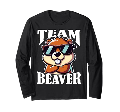 Team Beaver Funny Squad BBQ Cool Beaver con gafas de sol Manga Larga