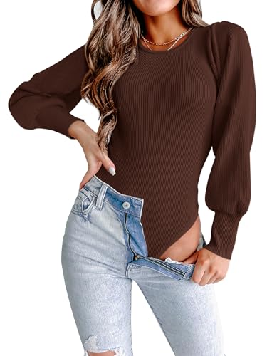 Image of MASCOMODA Womens Puff Long Sleeve Ribbed Sweater Bodysuits