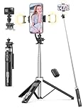 53'' Selfie Stick Tripod with Light, Extendable Selfie Stick with Remote, Portable Cell Phone Tripod Stand with All in 1 Phone Clip, Lightweight Camera Tripod Compatible with iPhone 15 14 13, Android