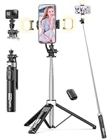 135CM Selfie Stick mit 2 Fülllicht, All-in-1 Handy Stativ mit Abnehmbarer Fernbedienung, 360° Drehbarer Tragbar Stativ Handyhalterung Stabil Selfie Stange Kompatibel mit iPhone/Samsung/Android