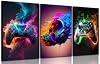 Decoración de pared para sala de juegos BGFCE, set de 3 lienzos, tema de videojuegos, pinturas para habitación de adolescentes, 12x16 pulgadas enmarcado 2