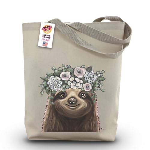 Sloth Tote Bag - Gifts For Mom - Sloth Lover Gift - Sloth Gifts For Women - Handmade Totes - Hippie Hound Studios Canvas Totes - Cute Sloth Reusable Tote