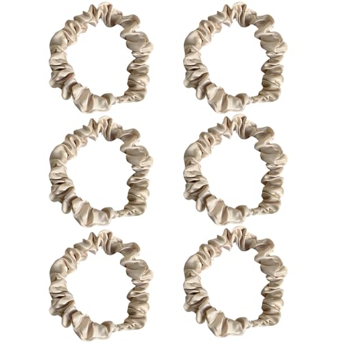 Otyou 6個パック 高弾性サテンカバー ヘアシュシュ スキニーヘアタイ ソフト シュシュボブル ボンネット ポニーテールホルダー リストバンド ヘアアクセサリー 女の子 キッズ バイク テニス プレイ用 (ベージュ)