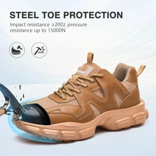 Image of Hogent Steel Toe Shoes for Men Women, Wide & Non-Slip Work Shoes