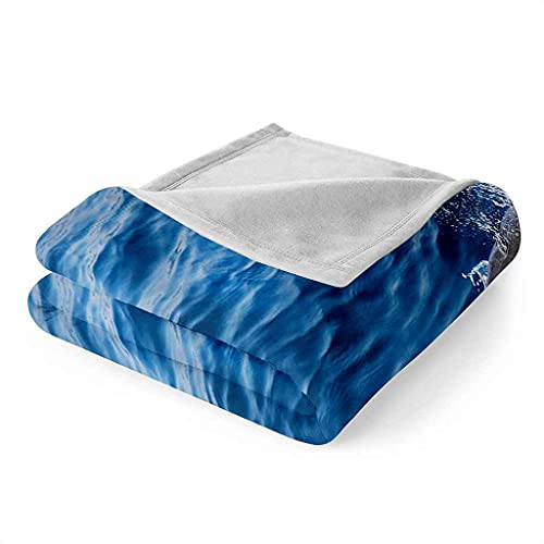 Couverture polaire microfibre flanelle 150x200cm plaid baleine bleu doux