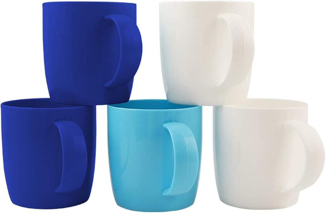fulong Reusable Plastic Drinking Cup with Handle, BPA Free Microwave & Dishwasher Safe Food Grade PP 13 Ounce Coffee Mug Set of 5