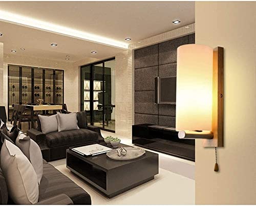 Aplique de pared LED de madera para dormitorio con interruptor de tirador y tulipa 2