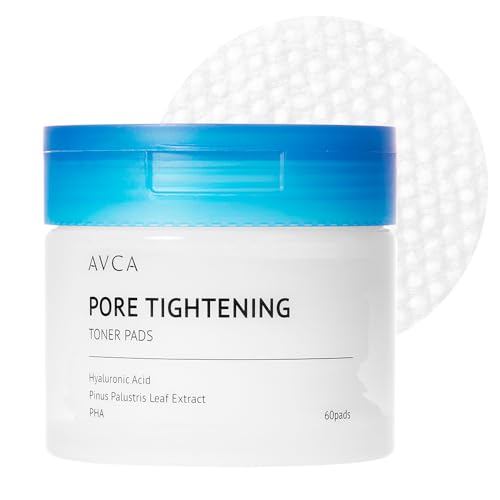 AVCA Pore Tightening Toner Pads with Hyaluronic Acid – Korean PHA Exfoliating Pad for Enlarged Pores, Sebum Control & Smooth Skin, 100ml(3.38 fl.oz) 60 pads