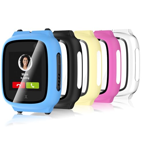 Bigqin 5 Stück Schutzhülle Kompatibel mit Xplora X5 Play Kids Hart PC Hülle mit Displayschutzfolie HD Case Cover mit gehärtetem Glas - Rosa/Schwarz/Blau/Transparent/Gelb