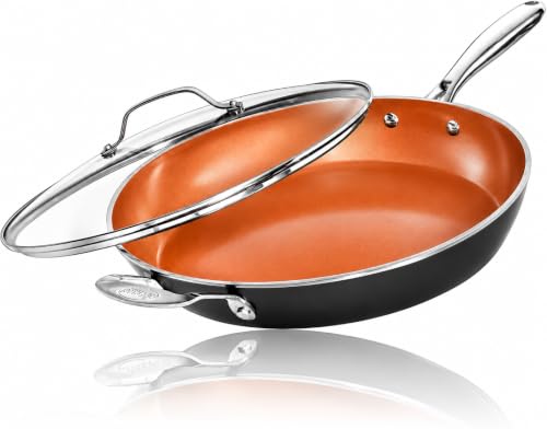 Image of GOTHAM STEEL 14" Extra Large Non Stick Frying Pans Skillet with Lid, Copper