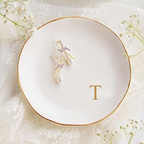 Ceramic Plates With Letter T, Milky White Kitchen Plates,Kitchen Dinnerware & Accessories For Wedding Gifts Souvenirs Housewarming Gifts Birthday Gift