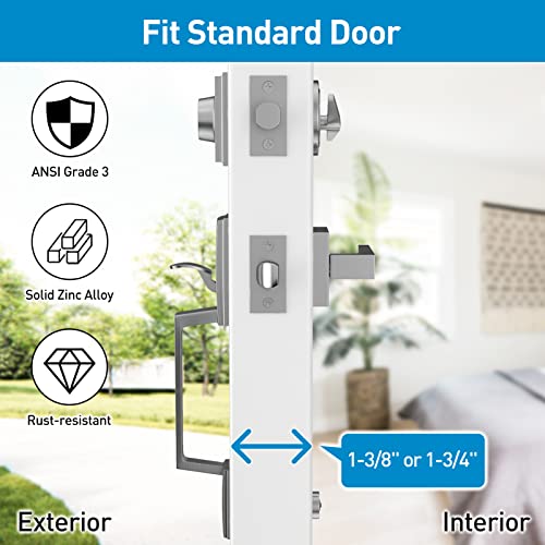 Hosom Self Closing Door Hinge 3.5 Inch Brushed Nickel 2 Pack Bundle With Front Door Handle And Deadbolt Set #TOP5