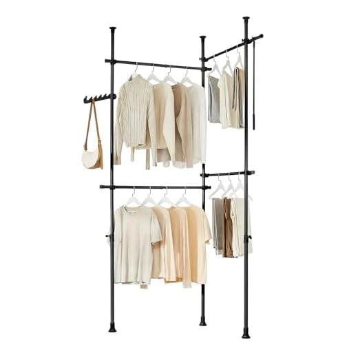 SoBuy KLS03-SCH Kleiderständer Garderobenständer mit 4 Kleiderstangen Teleskop Garderoben System Verstellbares Regalsystem schwarz BH ca.: 138-235x200-270cm