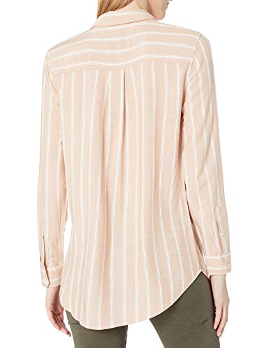Daily Ritual Women's Soft Rayon Slub Twill Long-Sleeve Button-Front Tunic, Beige, Stripe, X-Large #TOP1