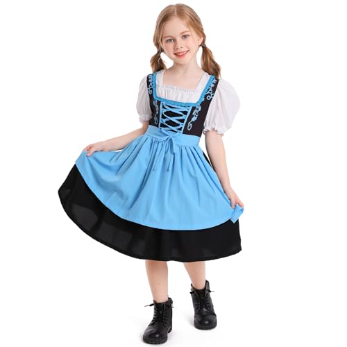 ABAFIP Girls Oktoberfest Dress German Bavarian Outfit Traditional Square Neck Short Puff Sleeve Ruffle Dresses3
