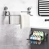 ZAXPHUMAX Adjustable Suction Cup Towel Bar (17.7INCH-30.3INCH), Suction Cup Double Towel Bar, Swivel Telescopic Bathroom Towel Holder, No Drill Easy Install