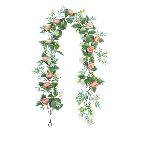 Serenophile Arco decorativo de ratán sintético con rosas y vides verdes para decoración del hogar, bodas, fiestas, decoración del hogar, plantas artificiales, 190 cm, colorido
