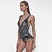 DKNY Women's Shirred Side-Tie One Piece Swimsuit with Tummy Control, Black Multi, X-Large