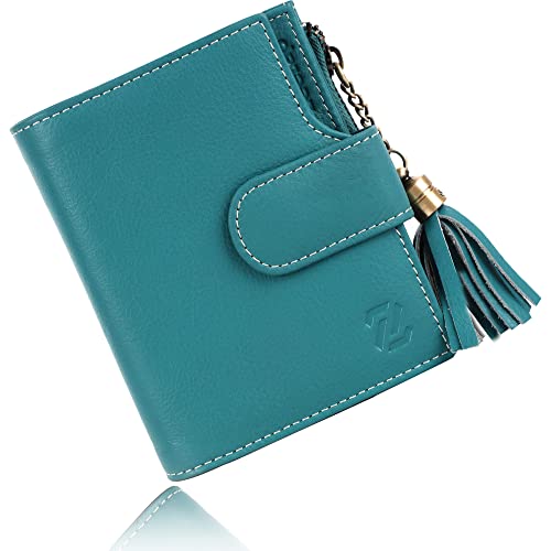 Image of Zeetap Wrist Wallet for Women, Genuine Leather Beautiful Ladies Purse - RFID Protected Tri-Fold Leather Wallet with 12 Card Slots, Note Compartments, SIM /SD Card Slots and Coin Pocket (Tempo Teal)