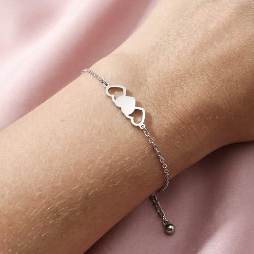 Image of 2 /3Pcs Big Middle Little Sis Heart Adjustable Braided Bracelet Set | Matching handmade sister friendship bracelets, sweet jewelry gifts for sisters, BFF friends, women and teengirls