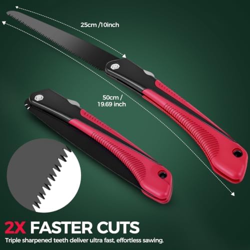 Horonaxo Folding Pruning Saw, 10inch Triple Cut Hand Saw for Tree Trimming