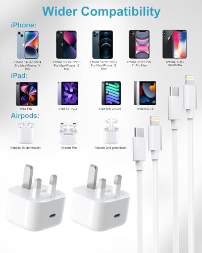 MFi Certified iPhone Fast Charger Plug and Cable 2M 2Pack, 20W USB C Power Adapter for iPhone 14 13 12 11 Pro Max/Mini/XS/X/8/SE