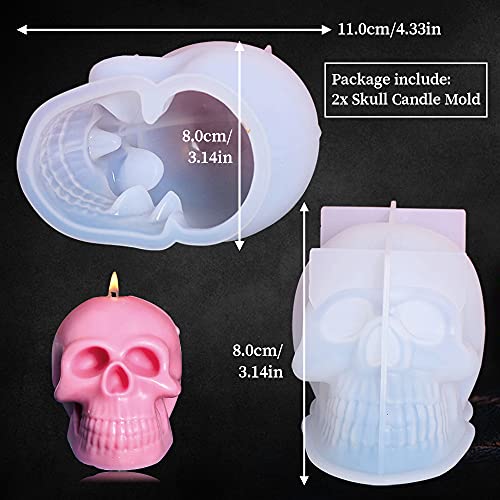 2Pcs 3D Skull Resin Candle Mold Set Silicone Skull Shape Molds For Aromatherapy Candle Soap Making Epoxy Mould Resin Casting Art Crafts Halloween Party Supplies Home Decor #TOP2