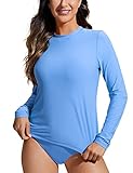 CRZ YOGA Womens UPF 50+ Rash Guard Long Sleeve - High Neck UV/Sun Protection Swim Shirts Water Beach Surf Swim Top Blue Violet X-Small