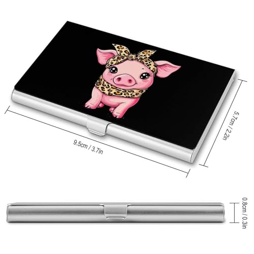 Cute Pigs Piggy Wearing Leopard Bandanna Business Card Case Pocket Card Holder Slim Card Wallet for Men Women2