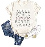 Women ABC Elemeno Teacher T-Shirt Letters Printed Funny Saying Novelty Inspirational Tee Tops (1#...