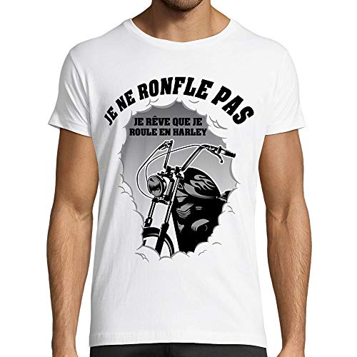 T-Shirt Humour Homme, Je ne Ronfle Pas Je rêve Que Je Roule en Harley, t-Shirt Motard, 100% Coton, Coupe ajustée (XXL) Cover
