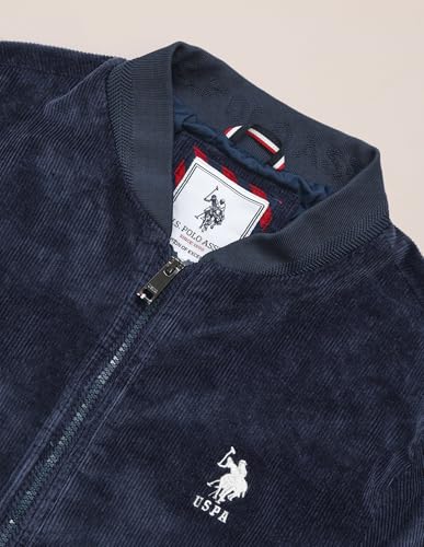 Image of U.S. Polo Assn. Men's Blue Textured Mock Collar Long Sleeve Casual Polyester Regular Fit Jacket