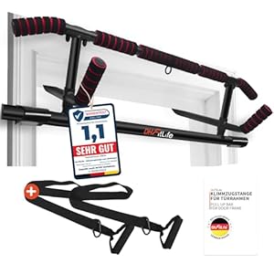 DH FitLife Klimmzugstange Türrahmen ohne Schrauben | Pull up bar Doorway | Reckstange Turnstange Türreck zum Einhängen | inkl. Schlingentrainer | Für Türrahmen 70-92cm
