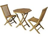 Conjunto de Teca. Mesa Octogonal 70cm ø + 2 Sillas Reforzadas