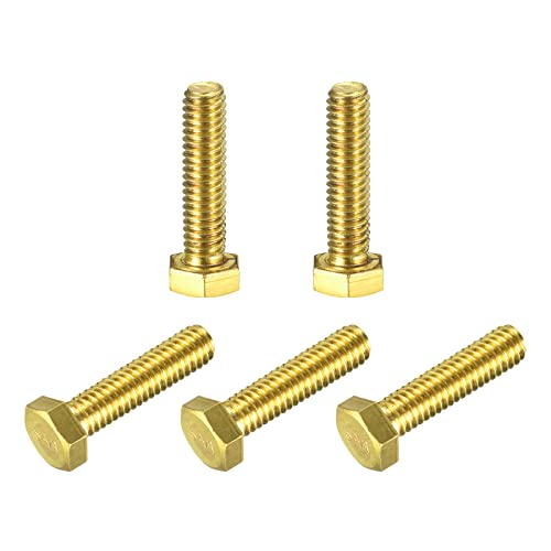 Image of uxcell Brass Hex Bolts, 5 /16-18x1-1 /4 5pcs Fully Thread Grade 4.8 Solid Brass Hexagon Head Bolt Machine Screws for Machinery