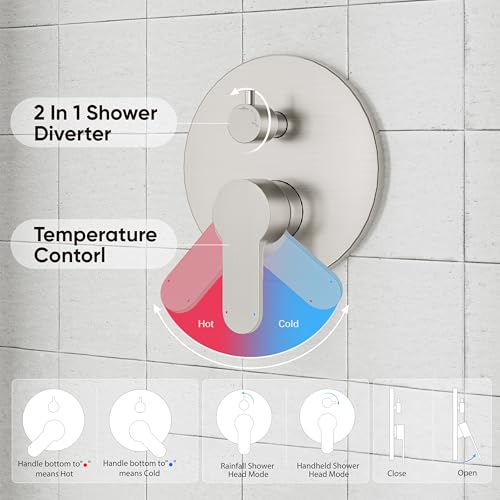 Image of Gabrylly Shower Faucet Set, Shower System with Pressure Balance Shower Valve, 12 inch Rain Shower Heads with Handheld Spray, Wall Mounted Shower Fixtures, High Pressure Shower Head Set, Brushed Nickel