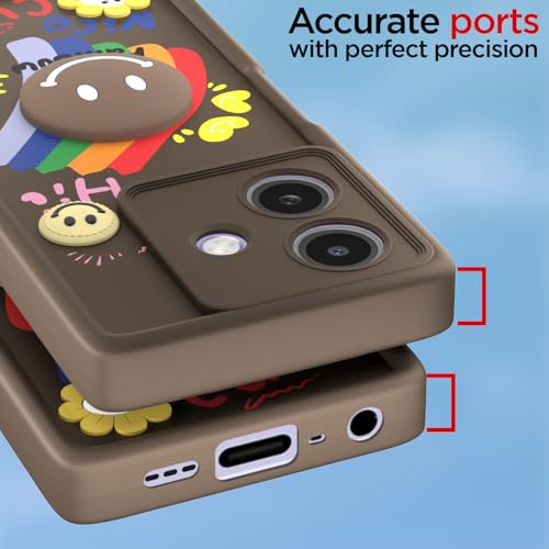 Image of Pikkme Back Cover for Oppo A3x 5G / A3x 4G / A3 5G | Soft Silicone| Cute Rainbow Smile & 3D Cartoon Flower Design | Shockproof Raised Camera Protection Bumper Case (Brown)
