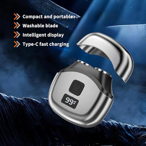 Image of Portable Electric Razor for Men, Mini Shaver with LED Battery Indicator, Double Track Foil, Detachable Washable Cutter, Type-C Rechargeable, Cordless Razor